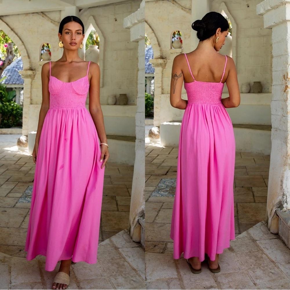 Fortunate One Blushing Lovers Maxi Dress Pink Smocked